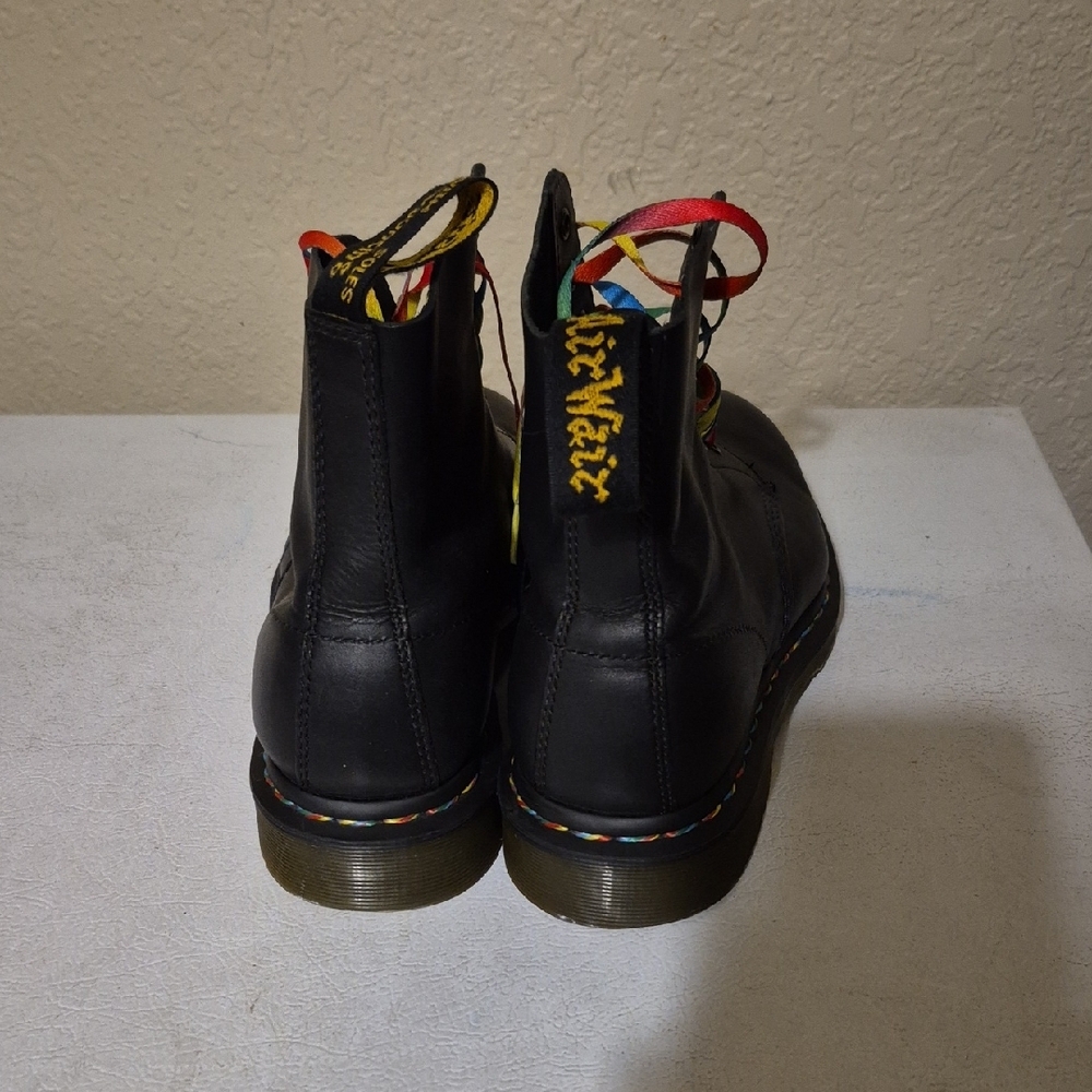 NWOT Dr. Martens Black Boots with Rainbow Stitching & Laces 1460 Pascal - Picture 3 of 7
